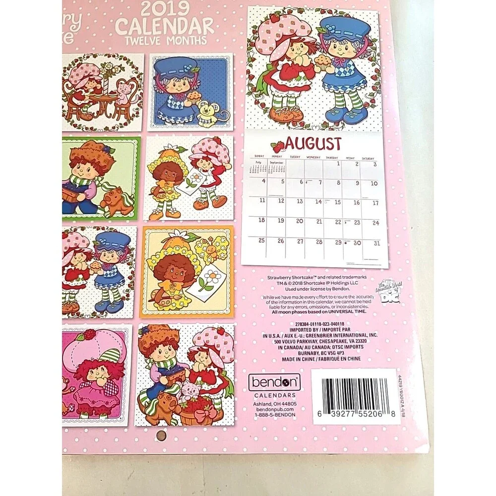 2019 Strawberry Shortcake 12 Month Wall Calendar ( Open) NOS